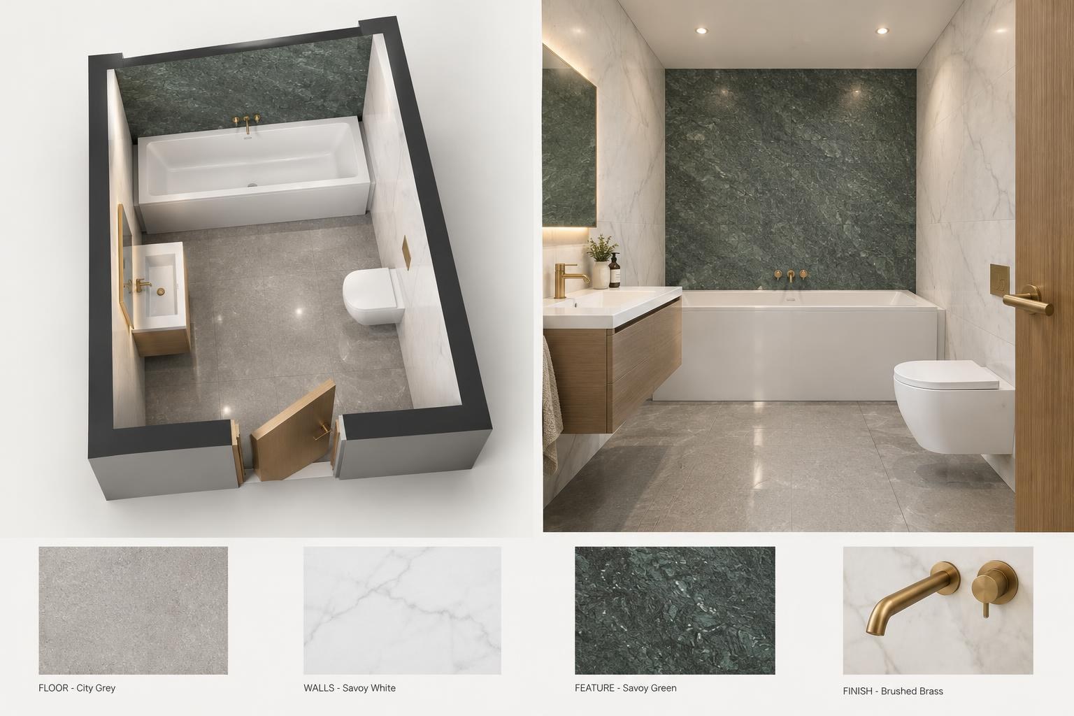 Example of a two-view bathroom presentation generated by this site